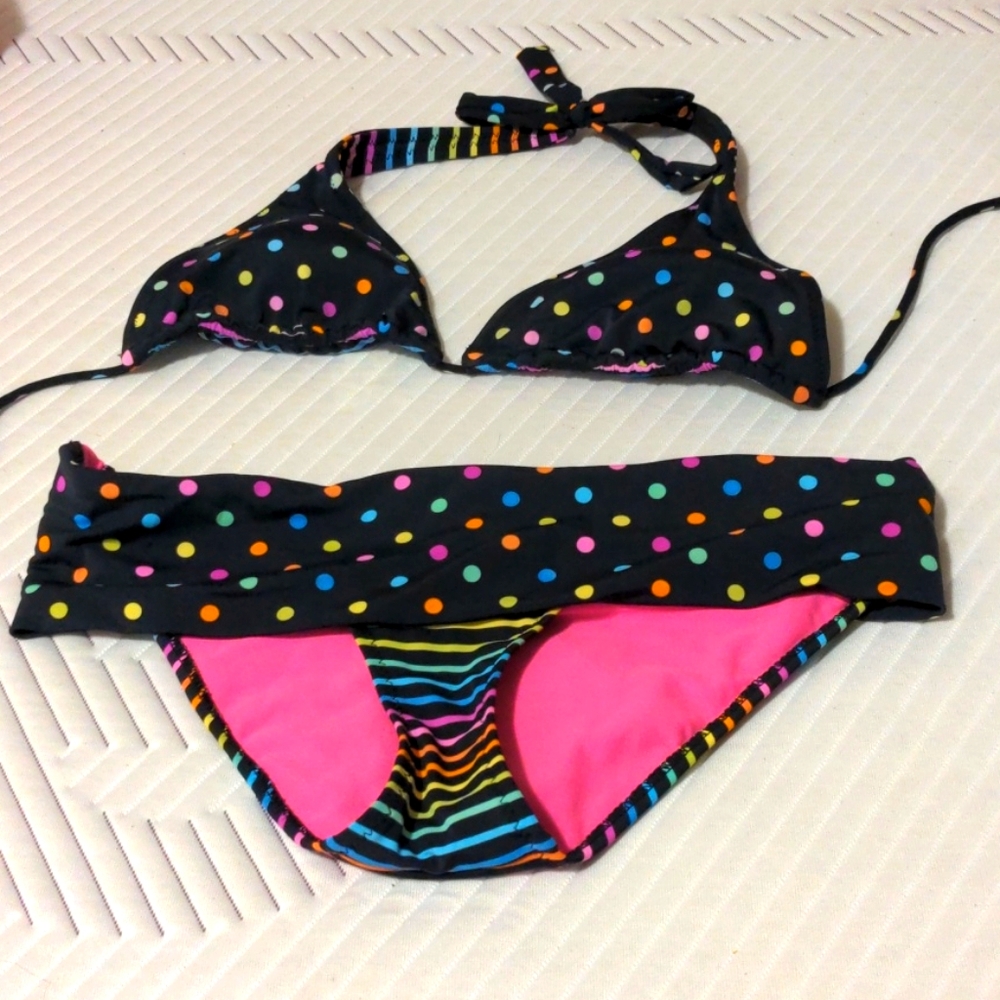 Aeropostale rainbow stripes/dots bikini